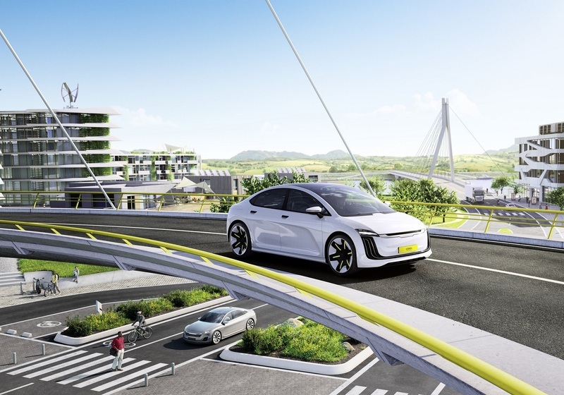 Image illustrant une voiture électrique circulant dans une ville